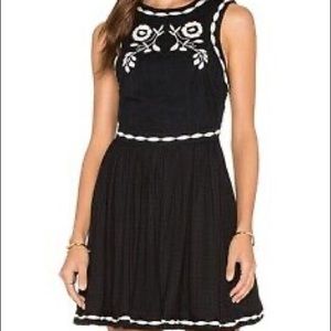Free People Black and White Embroidered Birds of a Feather Mini Dress